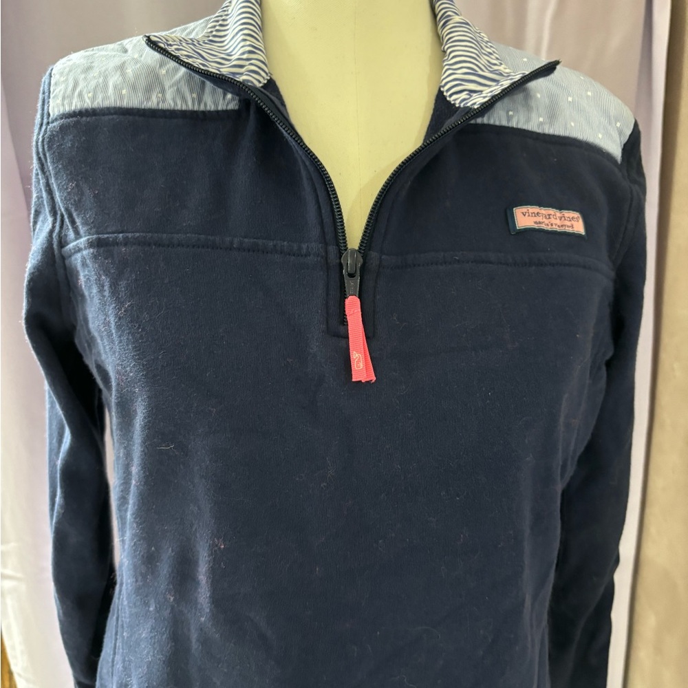 Vineyard Vines Shirt Women’s Med 1/4 Zip Shep Pullover Sweater Whale Nautical